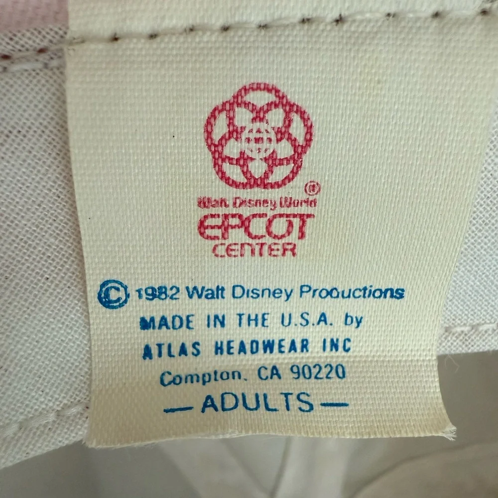 VTG 1982 Walt‎ Disney World Epcot Center Hat Cap Strapback White Pink Atlas USA